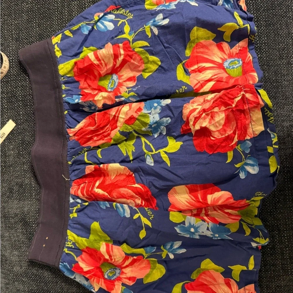 Hollister Navy Mini Skirt with Red Floral Print